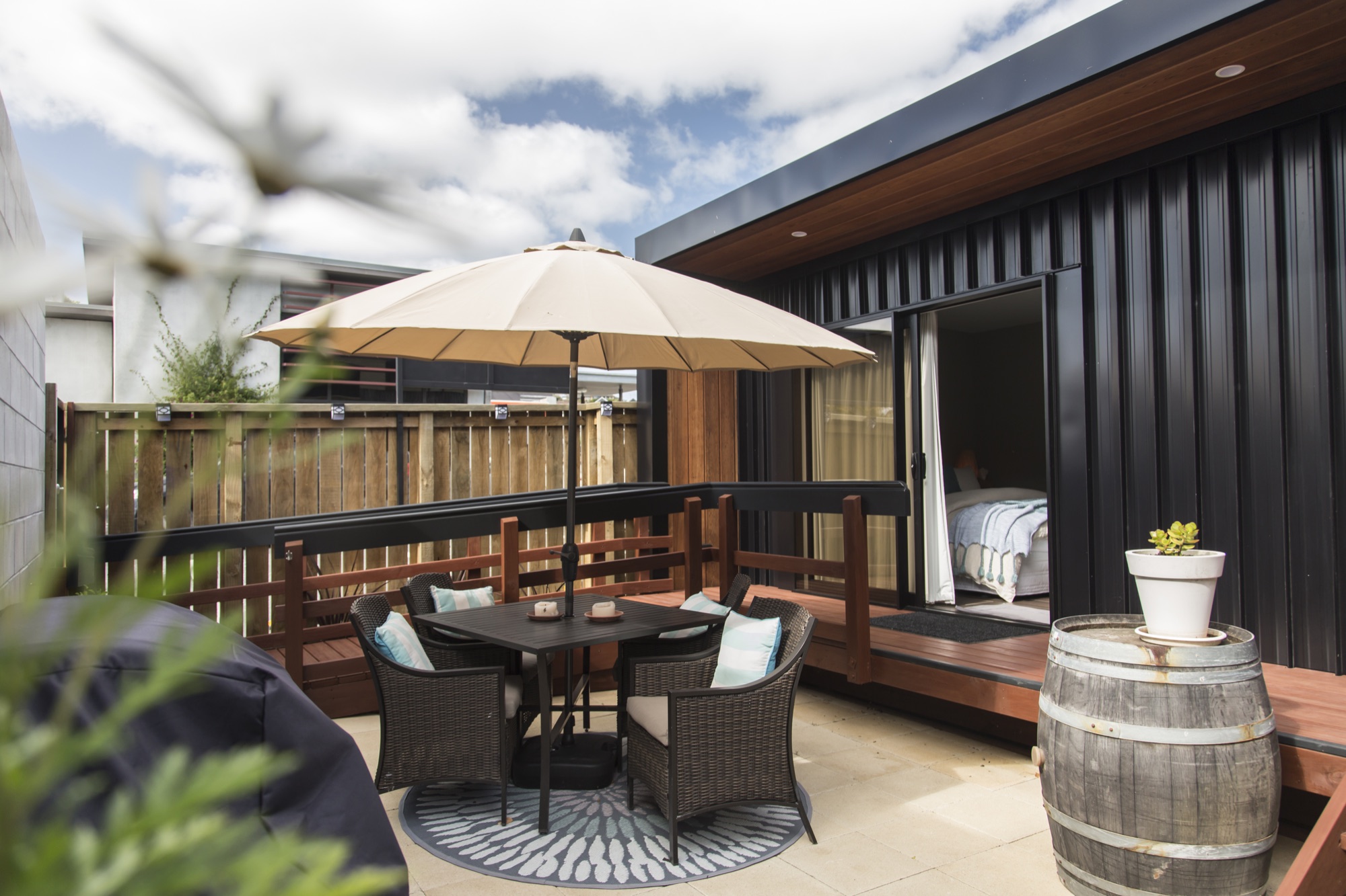 The sunny BeachBox courtyard